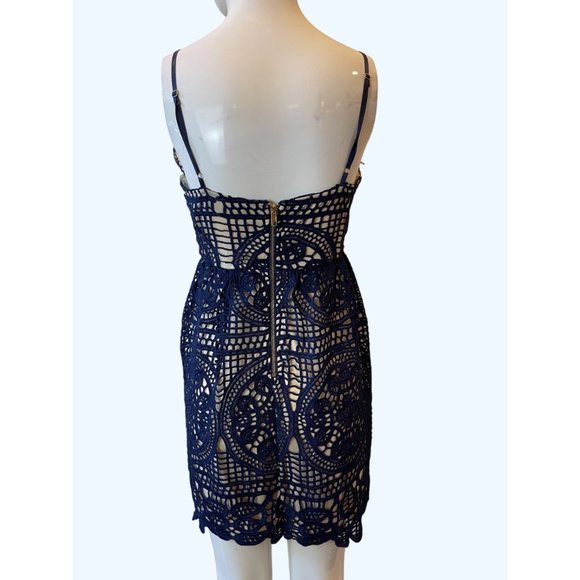 Akira Women Label Lace Up Mini Dress Navy V Neck Backless Adjustable Straps Sz S - Picture 4 of 10